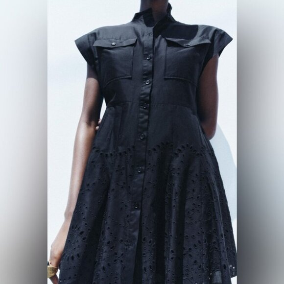 Zara Black Mini Dress with Eyelet Detail size XS - Picture 1 of 8